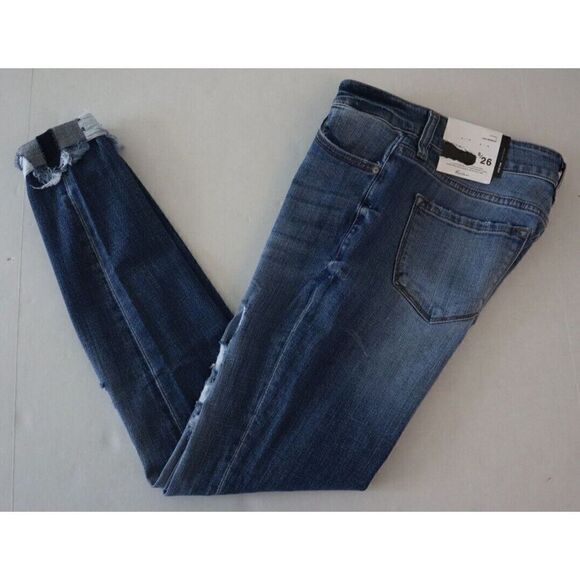 KanCan Los Angeles Women Sz 5/26 Blue Distressed Mid Rise Super Skinny Jeans $65 - Picture 7 of 8